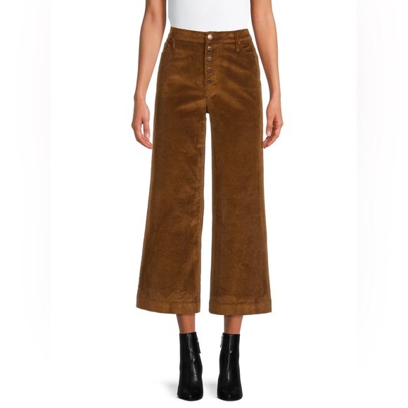 Time and Tru High Rise Wide Leg Button Fly Brown Corduroy Pants, Women's 20 - Picture 2 of 8